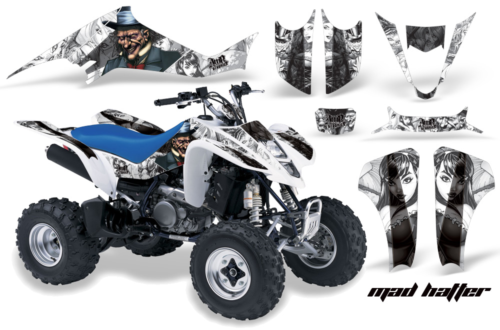 Suzuki LTZ400 03-08 Graphics Kit MadHatter WhiteBlackstripe